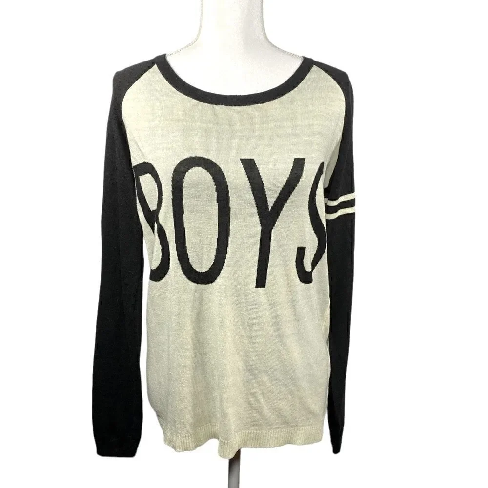 POL Graphic Long Sleeve “BOYS” Shirt Black and Beige Women’s Size Small